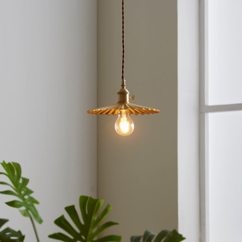 Lámpara de luz de lámpara colgante de paraguas vintage lámpara de suspensión de techo de metal de 1 luces en oro