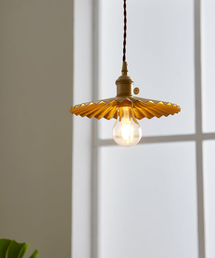 Lámpara de luz de lámpara colgante de paraguas vintage lámpara de suspensión de techo de metal de 1 luces en oro