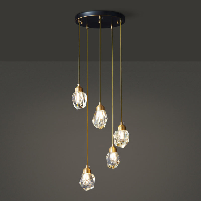 Minimalistische hangende lamp zwart-gouden edelsteenvormige hanger met kristalschaduw voor restaurant