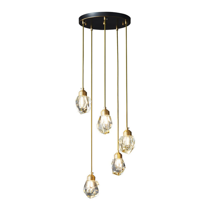Minimalistische hangende lamp zwart-gouden edelsteenvormige hanger met kristalschaduw voor restaurant
