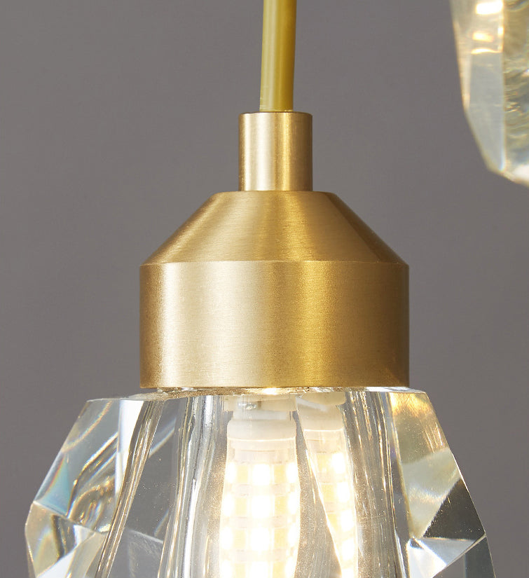 Minimalistische hangende lamp zwart-gouden edelsteenvormige hanger met kristalschaduw voor restaurant