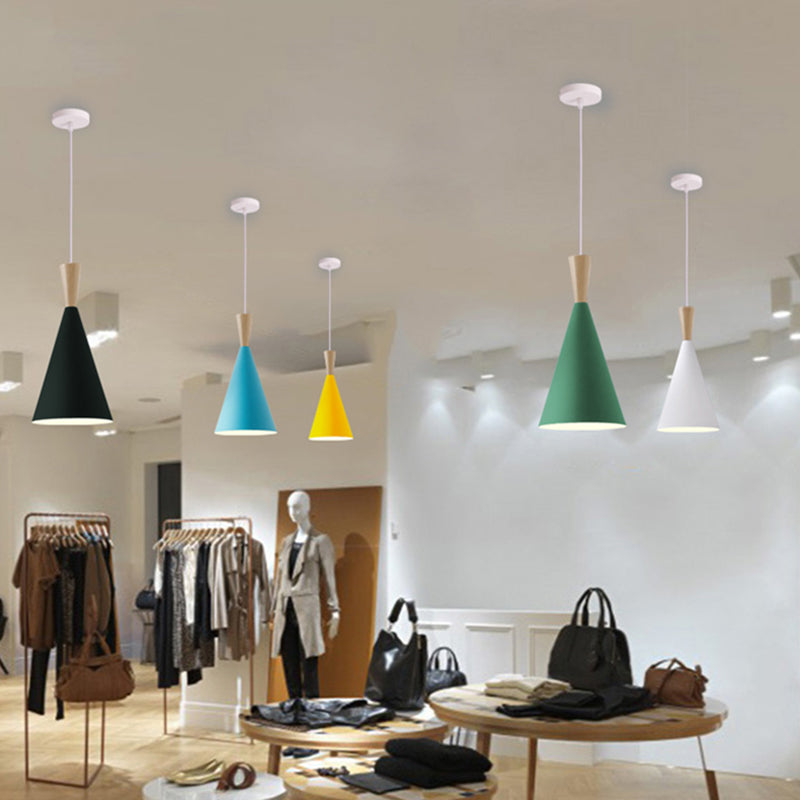 1 Light Metal Pendant Lighting Fixtures Modern Tapered Dining Room Hanging Pendant Lights