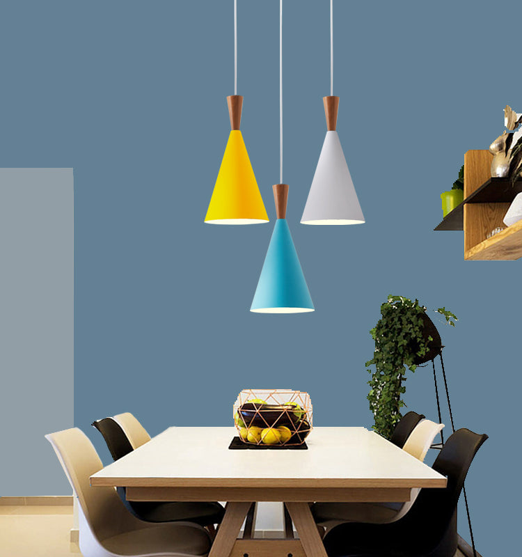 1 Light Metal Pendant Lighting Fixtures Modern Tapered Dining Room Hanging Pendant Lights