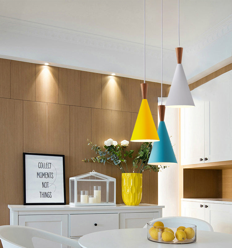 1 Light Metal Pendant Lighting Fixtures Modern Tapered Dining Room Hanging Pendant Lights