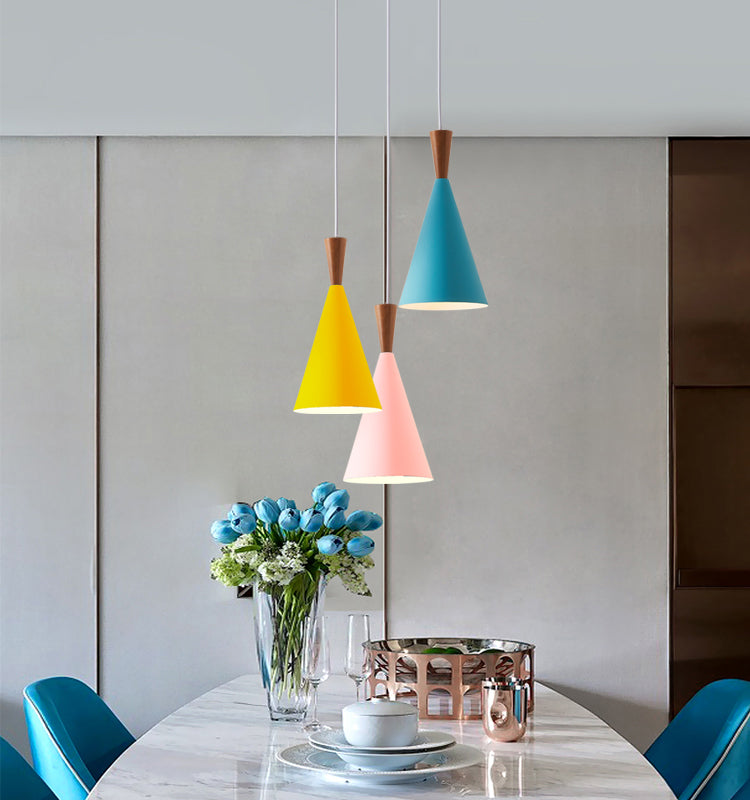 1 Light Metal Pendant Lighting Fixtures Modern Tapered Dining Room Hanging Pendant Lights