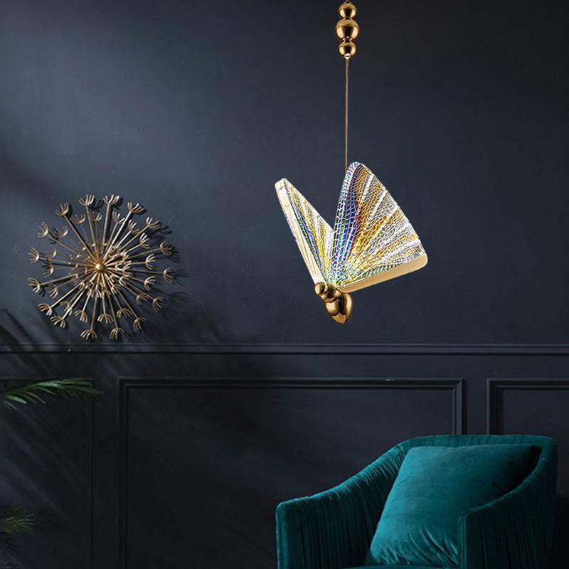 Modern Creative LED Pendant Light Wrought Iron Butterfly Hanging Lamp with Acrylic Shade