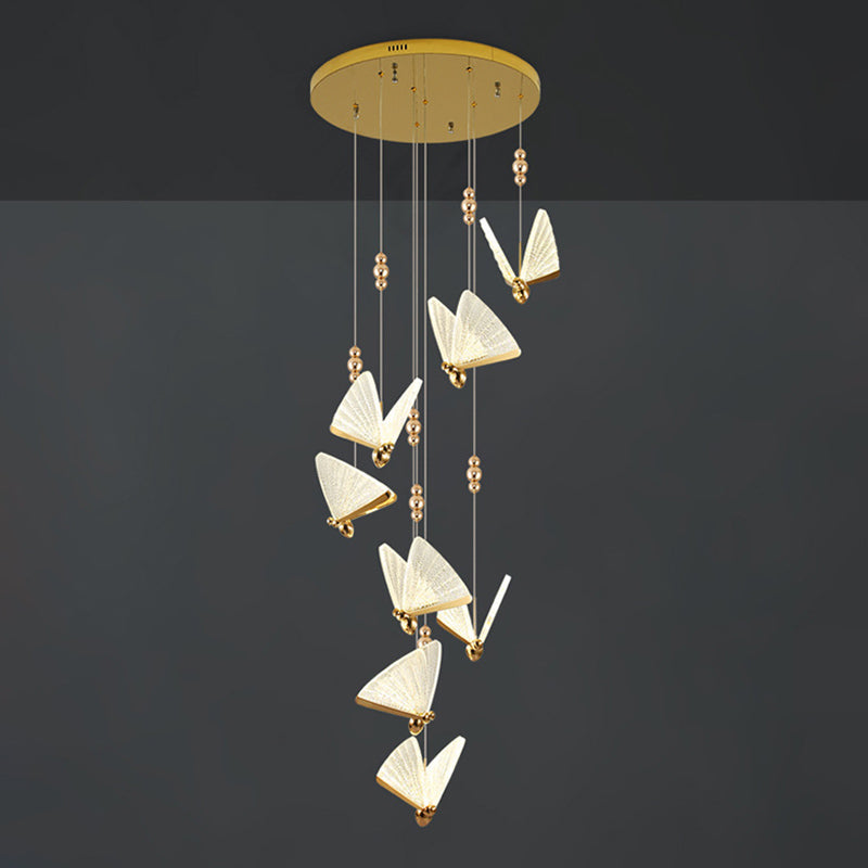 Modern Creative LED Pendant Light Wrought Iron Butterfly Hanging Lamp with Acrylic Shade