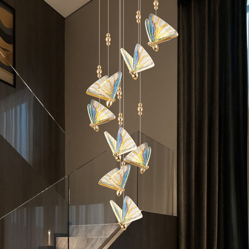 Modern Creative LED Pendant Light Wrought Iron Butterfly Hanging Lamp with Acrylic Shade