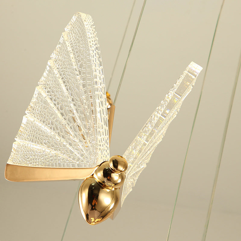 Modern Creative LED Pendant Light Wrought Iron Butterfly Hanging Lamp with Acrylic Shade