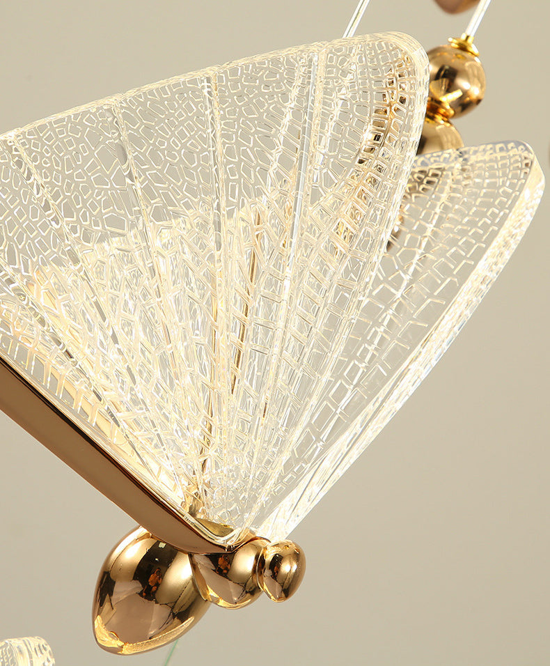 Modern Creative LED Pendant Light Wrought Iron Butterfly Hanging Lamp with Acrylic Shade