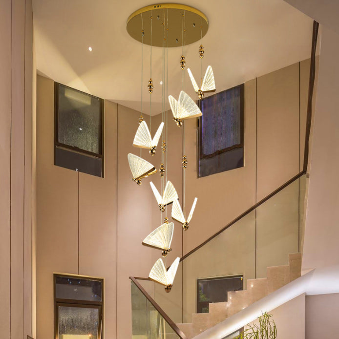 Modern Creative LED Pendant Light Wrought Iron Butterfly Hanging Lamp with Acrylic Shade