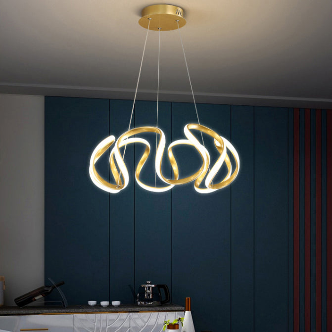 Luz de colgante lineal LED de aluminio en una lámpara de araña de hierro forjado de estilo minimalista moderno con sombra acrílica