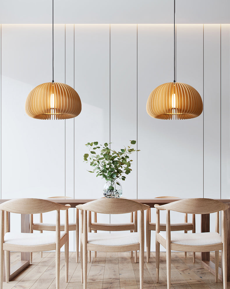 1 Light Pumpkin Hanging Ceiling Lights Creative Modern Wood Pendant for Clothing Store