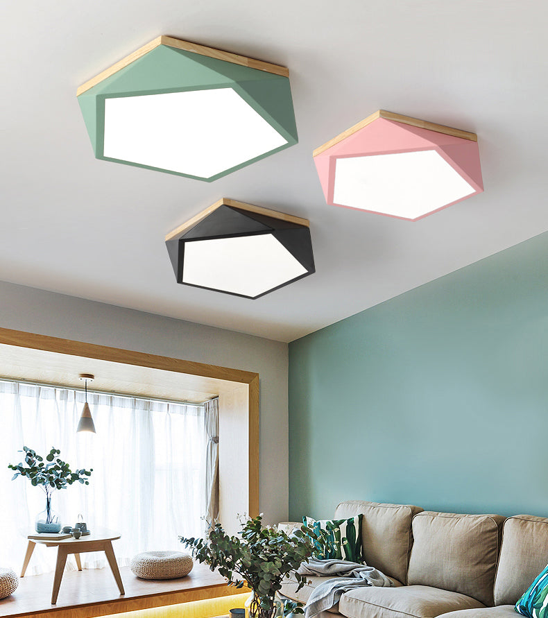 Plafonnier LED Macaron nordique moderne en fer forgé encastré géométrique avec abat-jour en acrylique