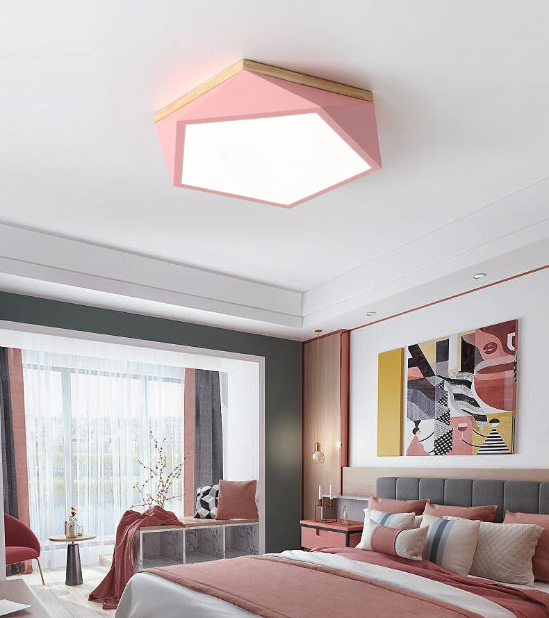 Plafonnier LED Macaron nordique moderne en fer forgé encastré géométrique avec abat-jour en acrylique