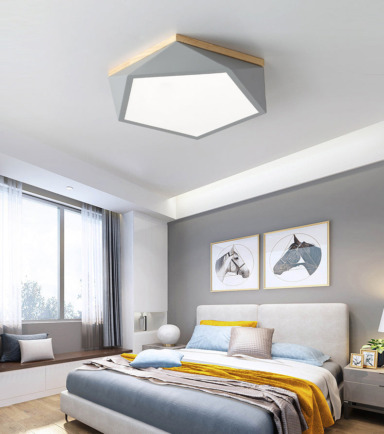 Plafonnier LED Macaron nordique moderne en fer forgé encastré géométrique avec abat-jour en acrylique