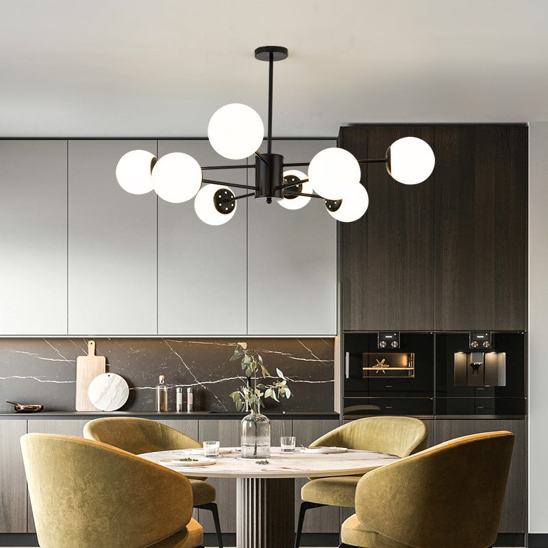 Modern Simplicity Round Ceiling Chandelier Milk Glass Hanging Light for Living Room