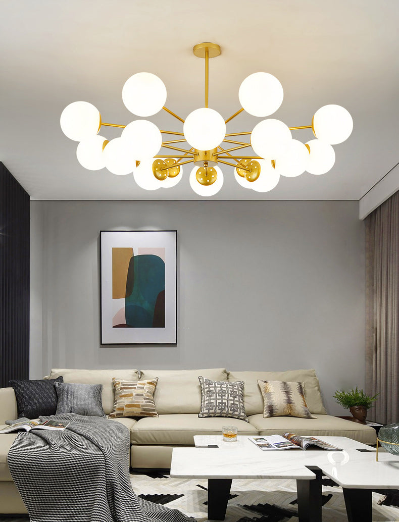 Modern Simplicity Round Ceiling Chandelier Milk Glass Hanging Light for Living Room