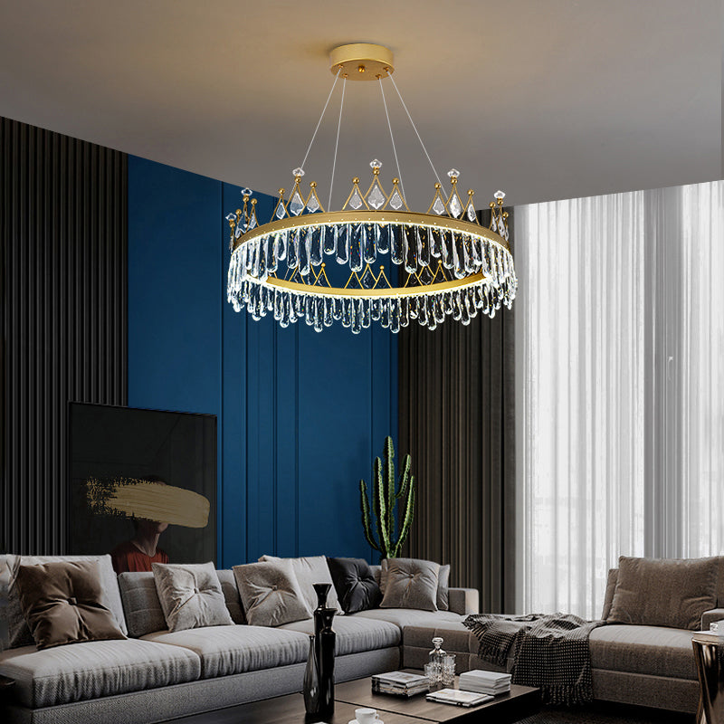 Contemporary Crown Chandelier Lights Crystal Pendant Ceiling Lights for Living Room