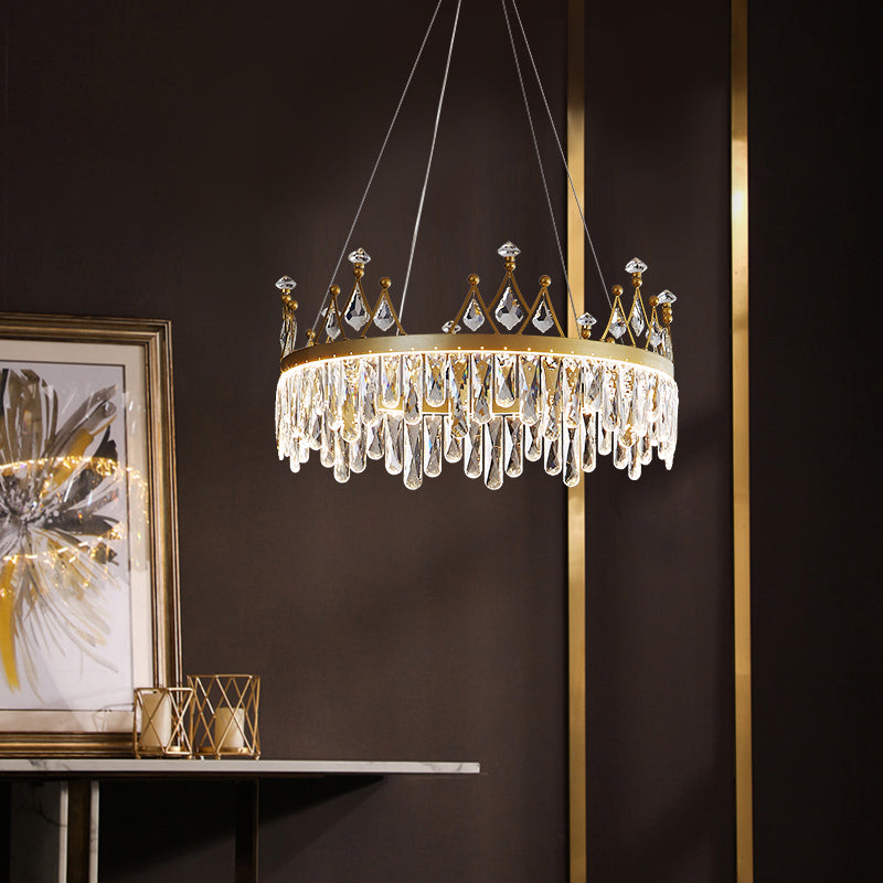 Contemporary Crown Chandelier Lights Crystal Pendant Ceiling Lights for Living Room
