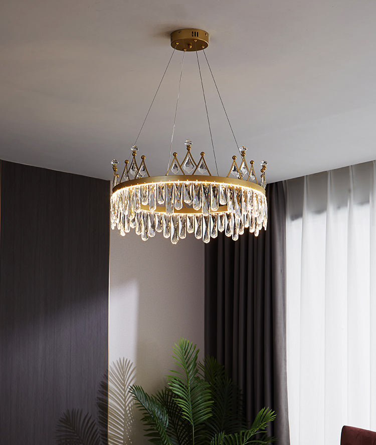 Contemporary Crown Chandelier Lights Crystal Pendant Ceiling Lights for Living Room