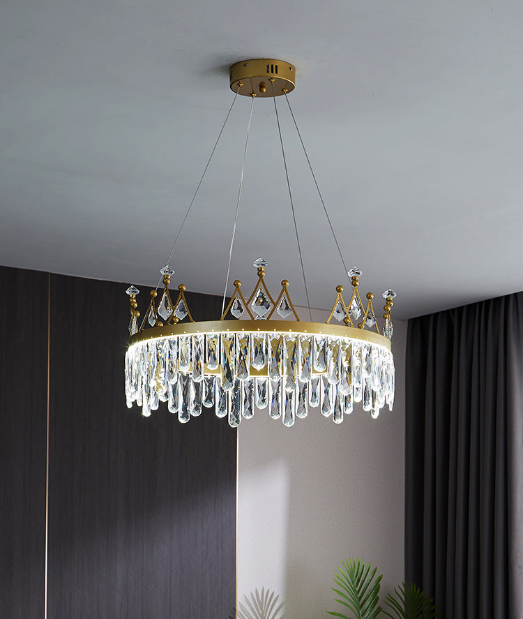 Contemporary Crown Chandelier Lights Crystal Pendant Ceiling Lights for Living Room