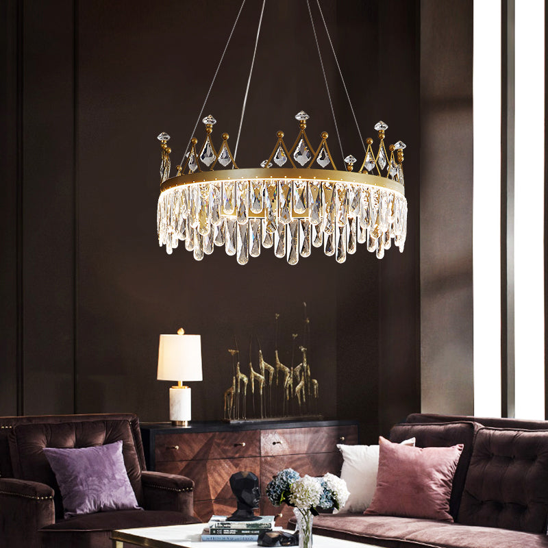 Contemporary Crown Chandelier Lights Crystal Pendant Ceiling Lights for Living Room
