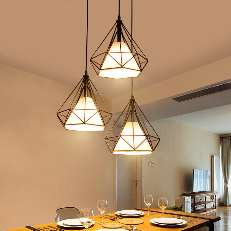 3 Lights Diamond Pendant Industrial Metal Ceiling Pendant with Hanging Cord for Restaurant