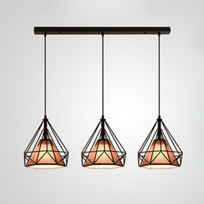 3 Lights Diamond Pendant Industrial Metal Ceiling Pendant with Hanging Cord for Restaurant