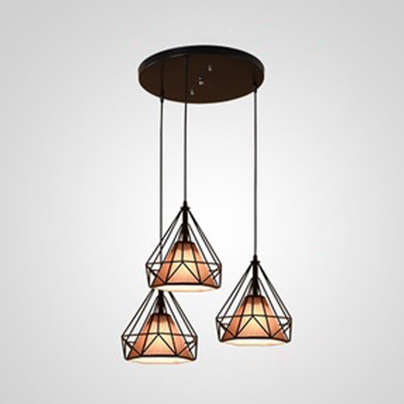 3 Lights Diamond Pendant Industrial Metal Ceiling Pendant with Hanging Cord for Restaurant