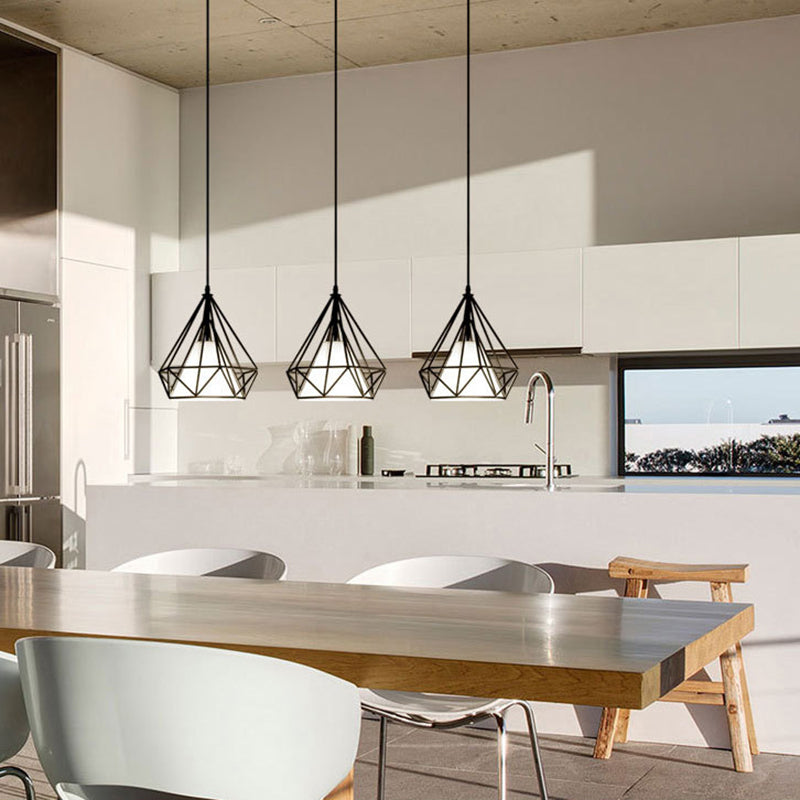 3 Lights Diamond Pendant Industrial Metal Ceiling Pendant with Hanging Cord for Restaurant