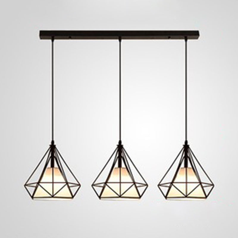 3 Lights Diamond Pendant Industrial Metal Ceiling Pendant with Hanging Cord for Restaurant