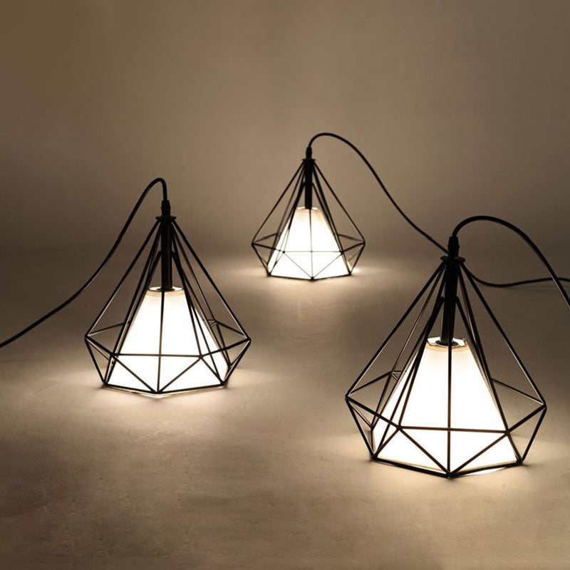 3 Lights Diamond Pendant Industrial Metal Ceiling Pendant with Hanging Cord for Restaurant