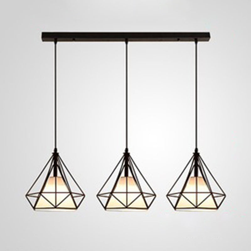 3 Lights Diamond Pendant Industrial Metal Ceiling Pendant with Hanging Cord for Restaurant
