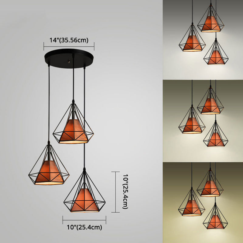 3 Lights Diamond Pendant Industrial Metal Ceiling Pendant with Hanging Cord for Restaurant