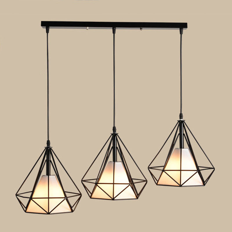 3 Lights Diamond Pendant Industrial Metal Ceiling Pendant with Hanging Cord for Restaurant