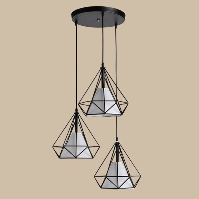 3 Lights Diamond Pendant Industrial Metal Ceiling Pendant with Hanging Cord for Restaurant