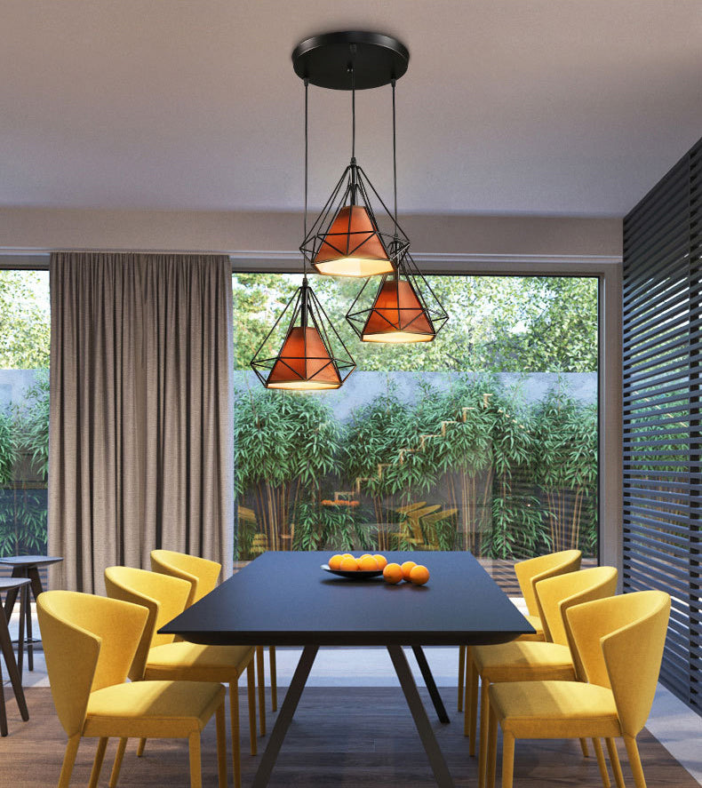 3 Lights Diamond Pendant Industrial Metal Ceiling Pendant with Hanging Cord for Restaurant