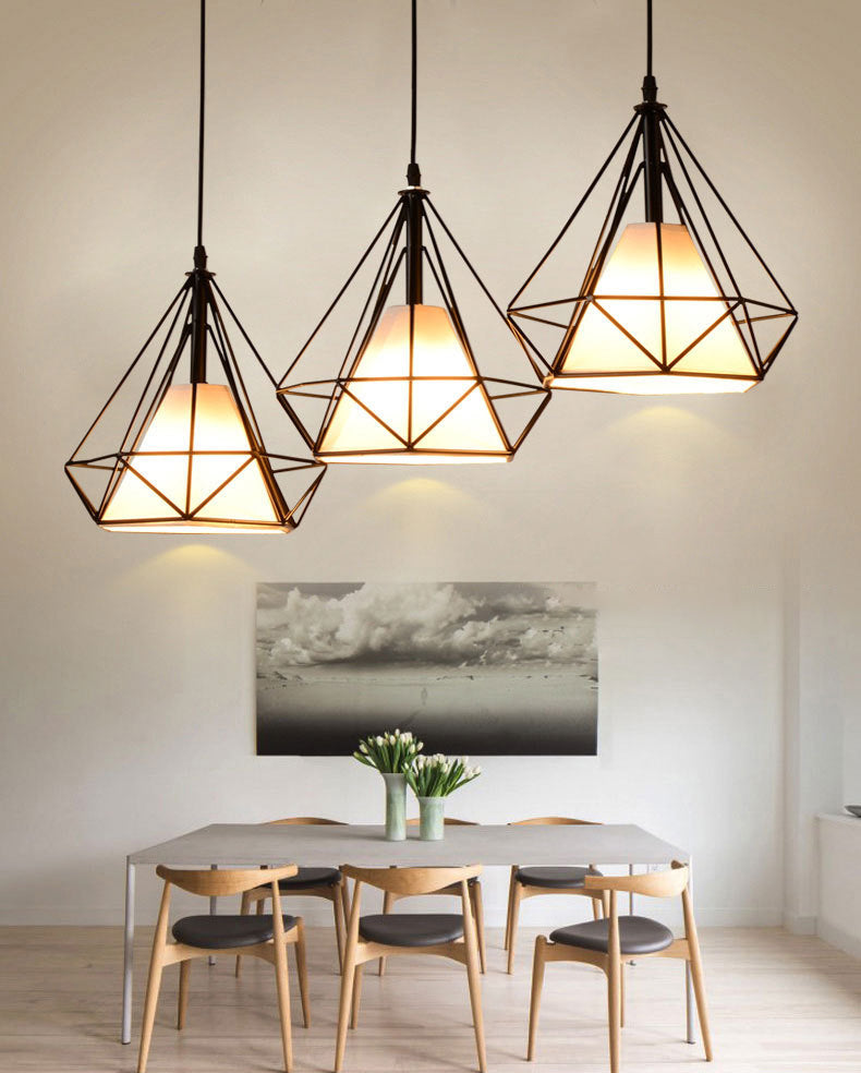 3 Lights Diamond Pendant Industrial Metal Ceiling Pendant with Hanging Cord for Restaurant