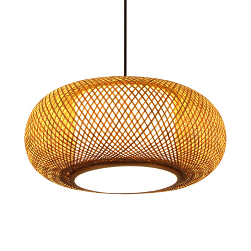 Chinese Drum Pendant Lighting Fixtures Rattan Hanging Light with Hanging Cord for Restaurant