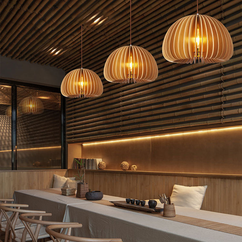 1 Light Pumpkin Hanging Ceiling Lights Creative Modern Wood Pendant for Clothing Store