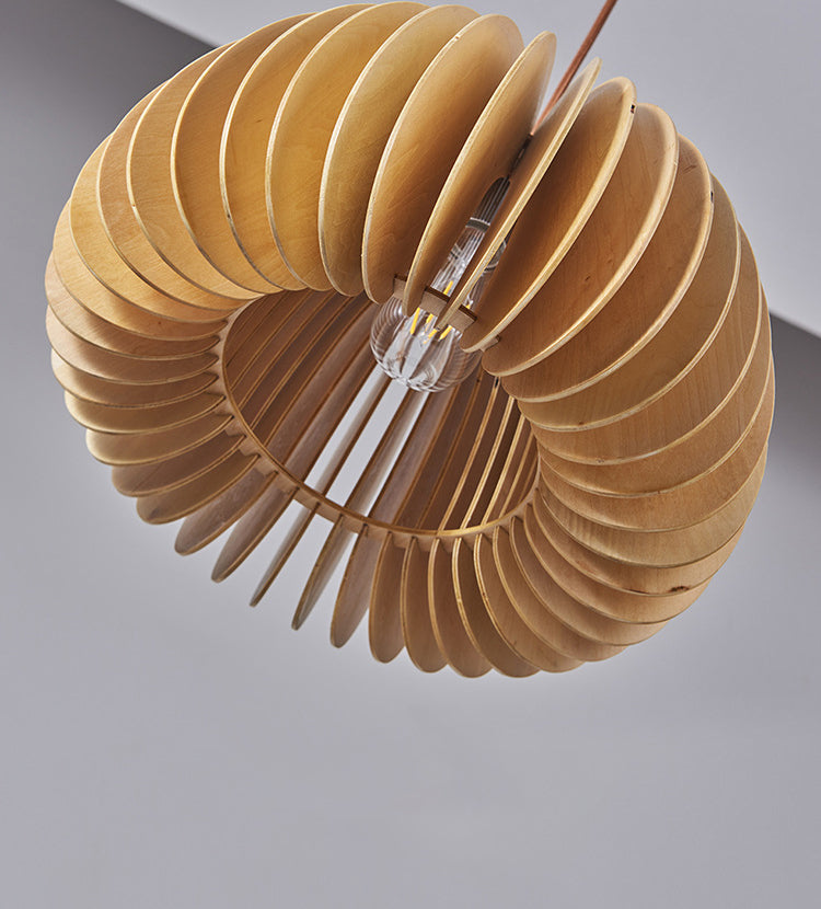 1 Light Pumpkin Hanging Ceiling Lights Creative Modern Wood Pendant for Clothing Store