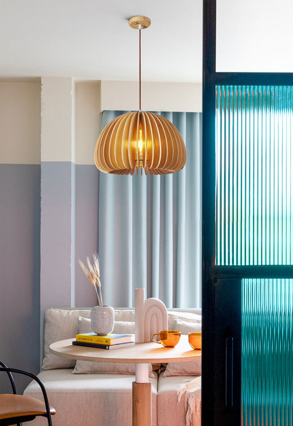 1 Light Pumpkin Hanging Ceiling Lights Creative Modern Wood Pendant for Clothing Store