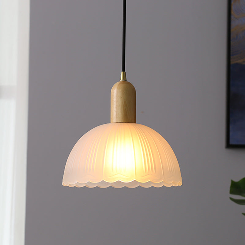 Witte koepelvormige hanglamp plafondlicht minimalistische stijl houten hanglamp lamp