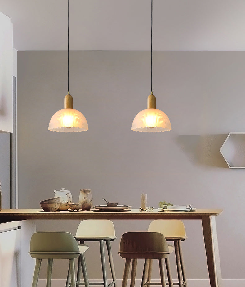 Witte koepelvormige hanglamp plafondlicht minimalistische stijl houten hanglamp lamp