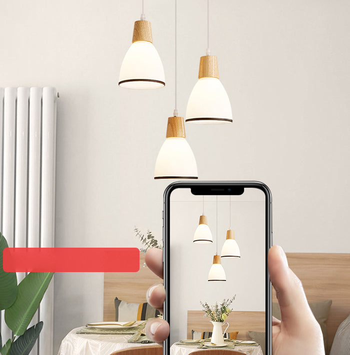 Kegelvormige eetkamer hanglampje lichtkit houten moderne stijl hangend plafondlicht in wit