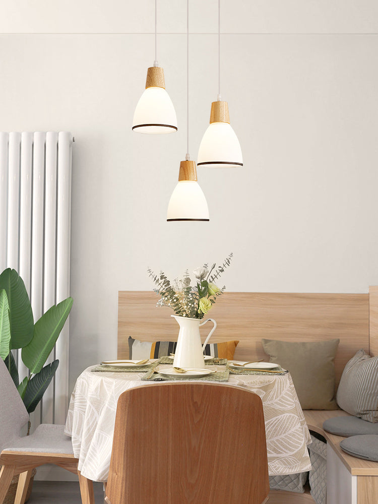 Kegelvormige eetkamer hanglampje lichtkit houten moderne stijl hangend plafondlicht in wit