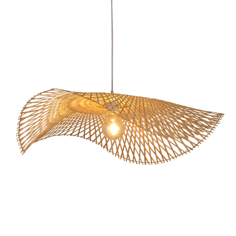 Shaded Pendant Lighting Fixture Asia-Style Bamboo Beige Suspension Pendant Light