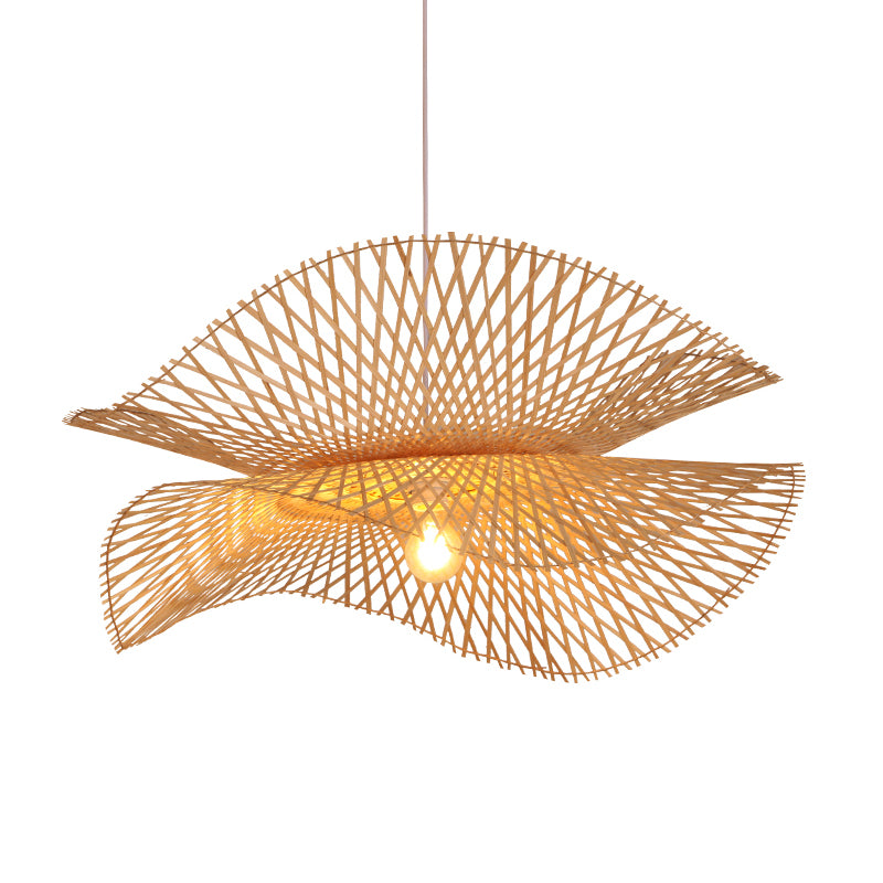 Shaded Pendant Lighting Fixture Asia-Style Bamboo Beige Suspension Pendant Light