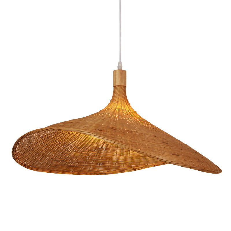 Shaded Pendant Lighting Fixture Asia-Style Bamboo Beige Suspension Pendant Light
